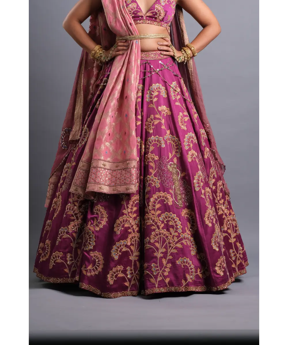 AASTHA SOOD - Dark carnation Pink Silk Lehenga - Bridal Look